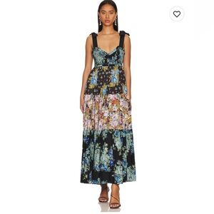 NWT Free People BlueBell Ribbon Shoulder Ties Maxi Dress Cool Combo Color Sz S